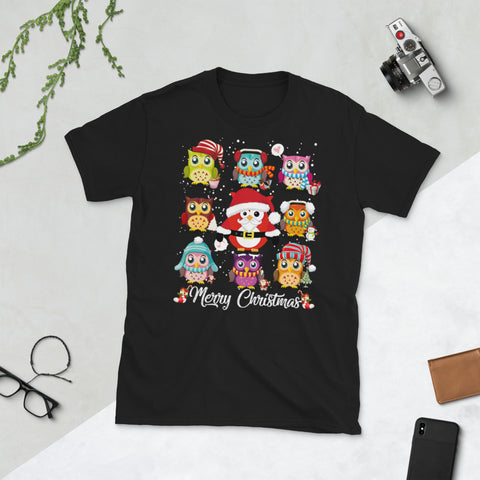 Image of Merry Christmas Owl Santa Owl Cute Christmas Short-Sleeve Unisex T-Shirt