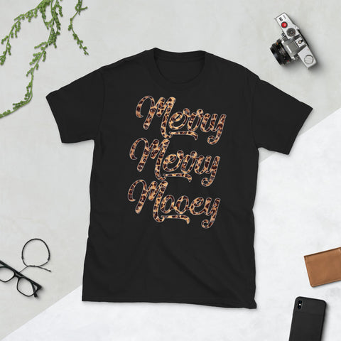 Image of Leopard Plaid Christmas Tree Merry Merry Mooey Christmas Christmas Cow Short-Sleeve Unisex T-Shirt