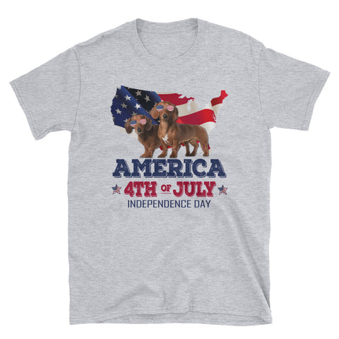 Image of Dachshund America Flag 4th Of July Independence Day Short-Sleeve Unisex T-Shirt For Men and Women Dachshund Mom and Dad