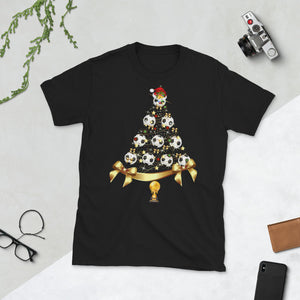 Soccer Christmas Tree Hat Santa Christmas Short-Sleeve Unisex T-Shirt