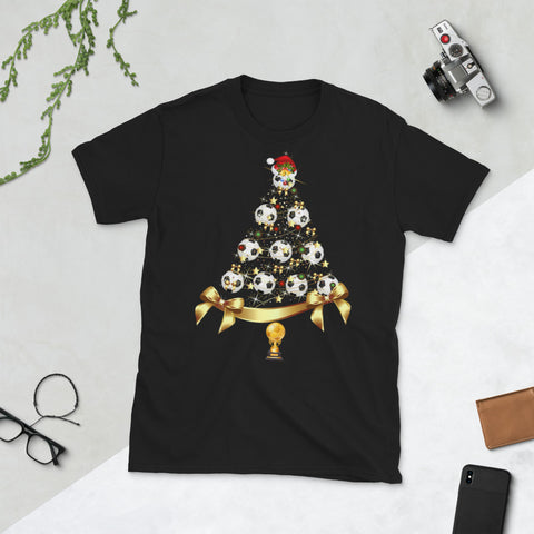 Image of Soccer Christmas Tree Hat Santa Christmas Short-Sleeve Unisex T-Shirt