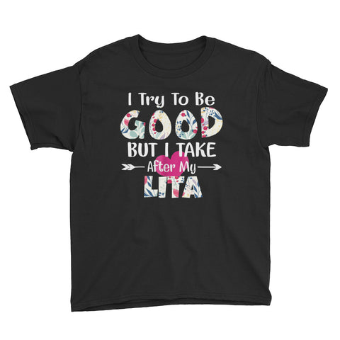 Image of I Try To Be Good But I Take After My Abuelita Youth Short Sleeve T-Shirt