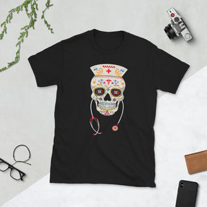 Nurse Sugar Skull Shirt Halloween Day Of The Dead Short-Sleeve Unisex T-Shirt