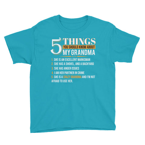 Image of Personalized 5 Things You Should Know About My Grandma Youth Short Sleeve T-Shirt, Funny Grandma Gift For Kids