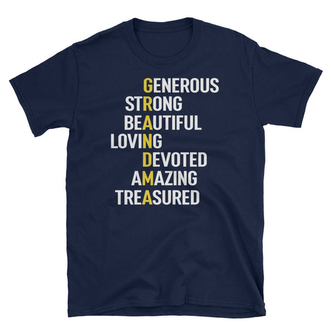 Image of Grandma Meaning Generous Strong Beautiful Loving Devoted Amazing Treasured Short-Sleeve Unisex T-Shirt, Funny Mother's Day Shirt For Grandma