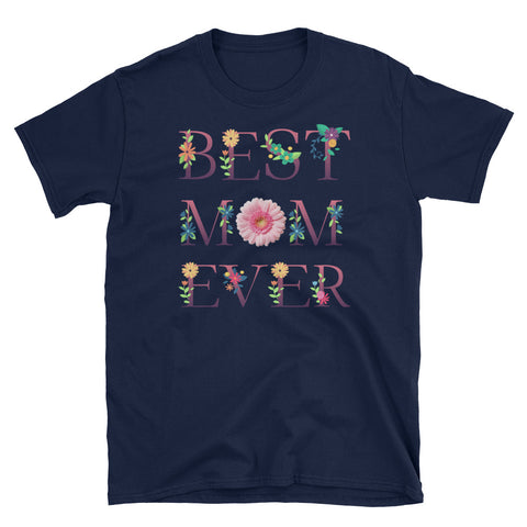 Image of Personalized Best Mom Ever Flower Unisex Softstyle T-Shirt, Mother's Day Gift For Mom, Grandma, Aunt With Flower