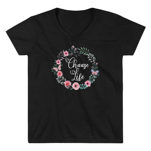 Choose Life Flowers Women's Casual V-Neck Shirt, Funny Floral Shirt For Women