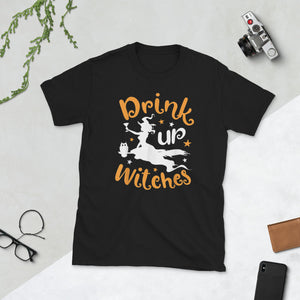 Drink Up Witches Halloween Women Drinking Wine Short-Sleeve Unisex T-Shirt