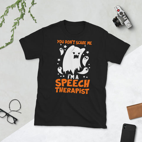 Image of You Don't Scare Me I'm Speech Therapist Halloween Ghost Short-Sleeve Unisex T-Shirt