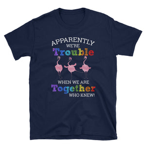 Apparently We're Trouble When We Are Tpgether Who Knew Flamingo Short-Sleeve Unisex T-Shirt, Funny Flamingo Lover Shirt