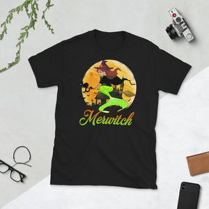 Merwitch Mermaid Witch Cat Fly Halloween Costume Short-Sleeve Unisex T-Shirt