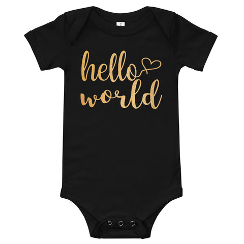 Image of Gold Hello World Newborn Outfit Hello World Bodysuit Coming Home Outfit T-Shirt, Funny Onesies Bodysuits For Kids