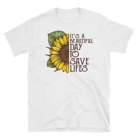 Image of It's A Beautiful Day To Save Lifes Short-Sleeve Unisex T-Shirt, Sunflower Watercolor Shirt