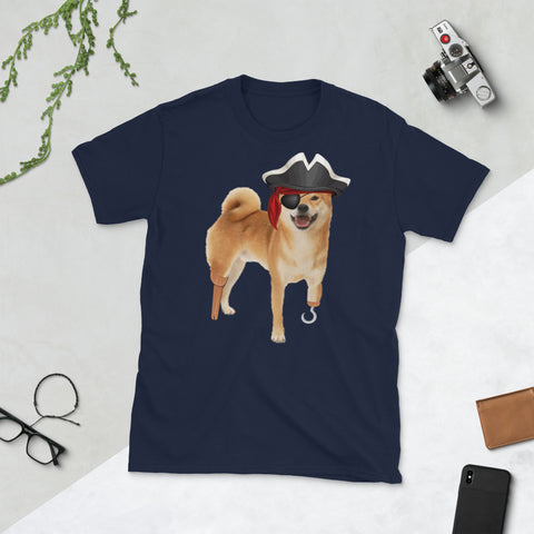 Image of Shiba Inu Pirate Halloween Dog Lovers Short-Sleeve Unisex T-Shirt