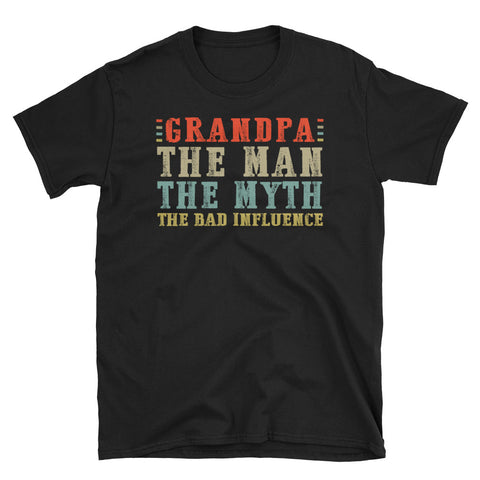Image of Retro Grandpa The Man The Myth The Bad Influence Short-Sleeve Unisex T-Shirt, Father's Day Shirt For Grandpa