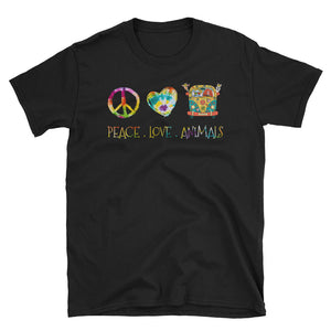 Peace Love Animals Short-Sleeve Unisex T-Shirt, Peace Sign Shirt,  Camping T-shirt