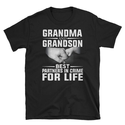 Image of Grandma and Grandson Best Partners In Crime For Life Short-Sleeve Unisex T-Shirt, Funny Mother's Day Shirt For Grandma