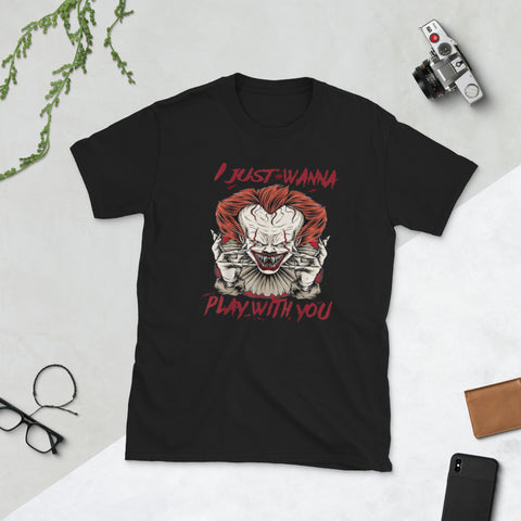 Image of Terrifying Scary Halloween Evil Clown Short-Sleeve Unisex T-Shirt