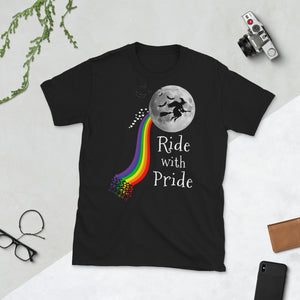 Halloween Witch Ride With Pride LGBT Parody Funny Short-Sleeve Unisex T-Shirt