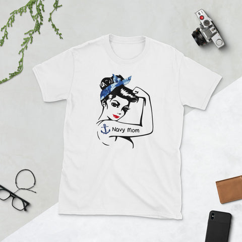Image of Navy Mom Shirt Strong Women Mother's Day Gift Short-Sleeve Unisex T-Shirt