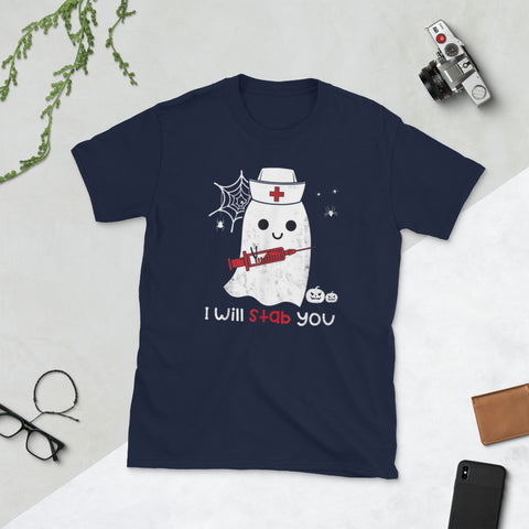 Image of Nurse Ghost I Will Stab You Halloween Short-Sleeve Unisex T-Shirt