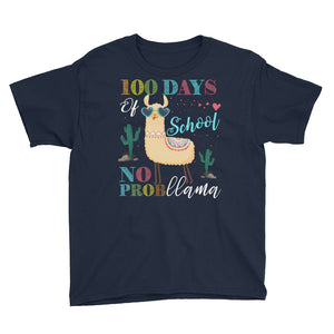 100 Days At School No Prob LLama Youth Short Sleeve T-Shirt, Funny No Problem LLama, Back To School Shirt For Kids